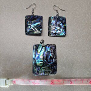 Abalone pendant and earrings
